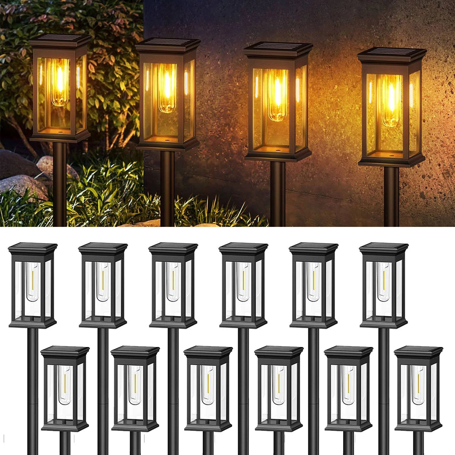 2, 6, 12 Pack Upgraded Solar Lights | 2700K Warm White | Super Bright, 12hrs for Yard, Garden, Walkway