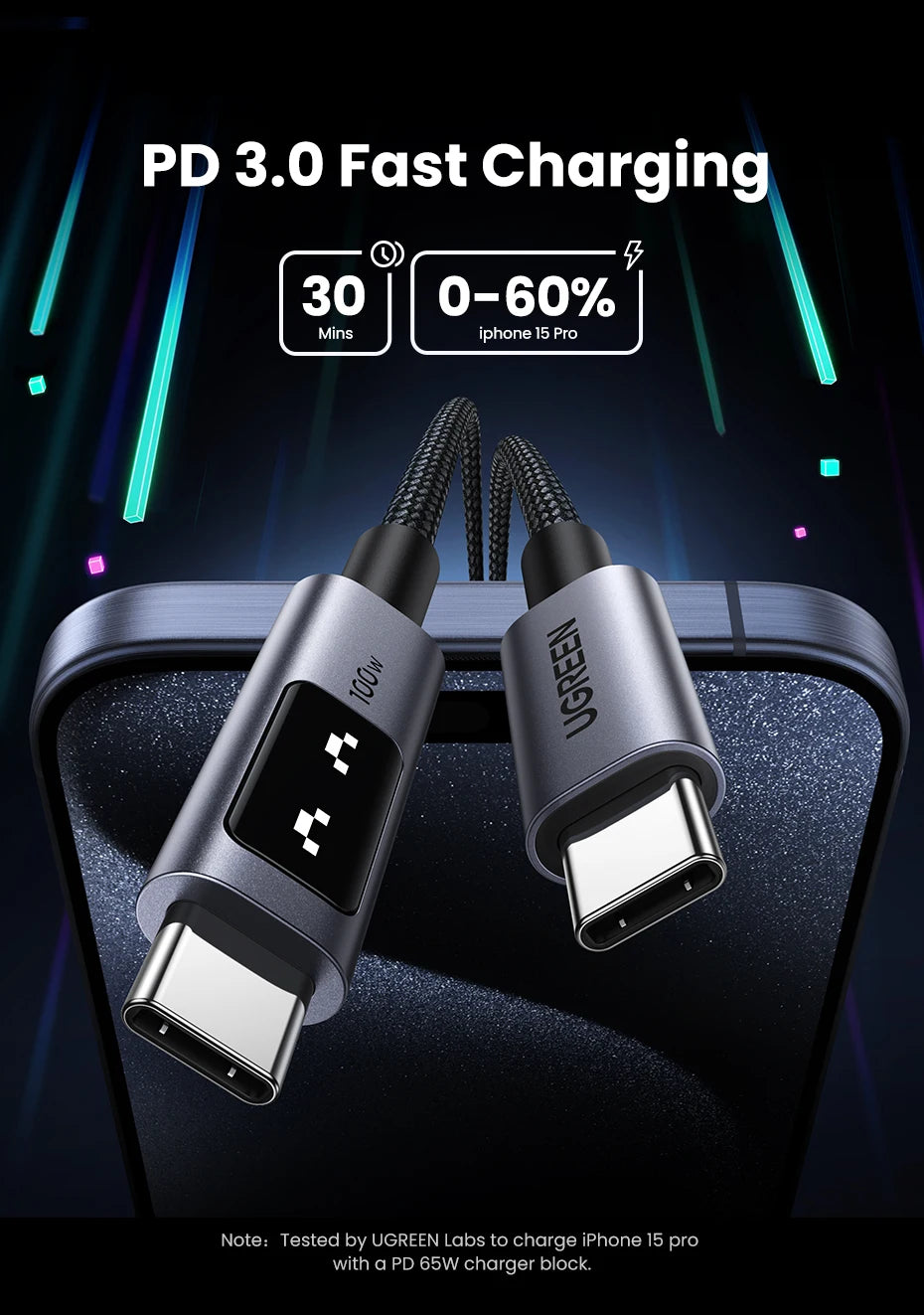UGREEN UNO PD100W Fast Charge USB C Cable for iPhone 17 16 15 Type C to Type C Data Cord for Samsung Xiaomi MacBook Charge Cable