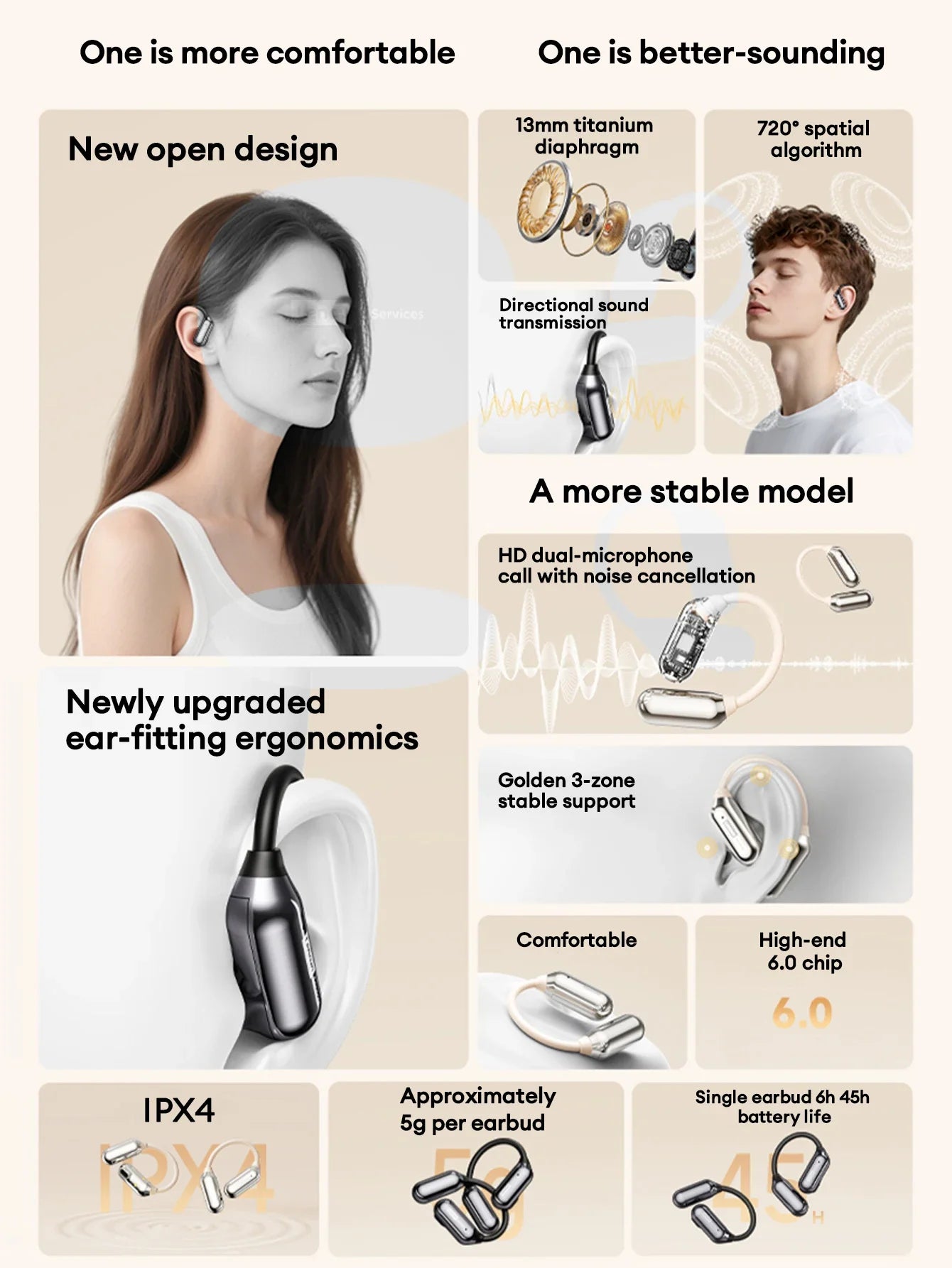 Lenovo LE503 OWS Bone Conduction Wireless 6.0 Bluetooth Headphones HD Stereo Music Game Earphones Noise Cancelling Sport Earbuds