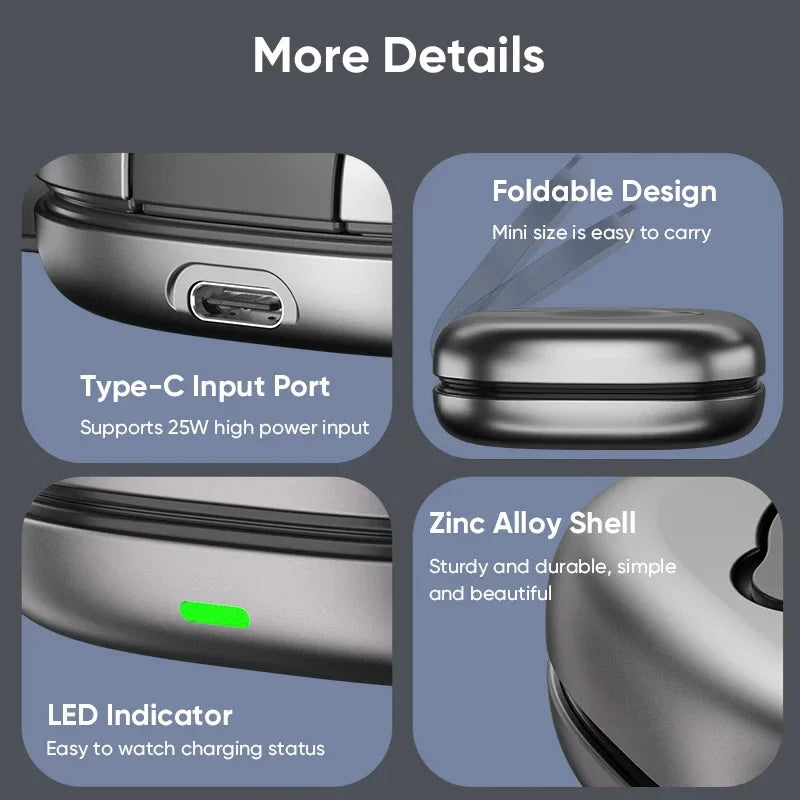 Mini Travel Charger Wireless Charging 3 in 1 Portable Foldable Fast Charger Dock for IPhone 16 15 14 AirPods Apple Watch