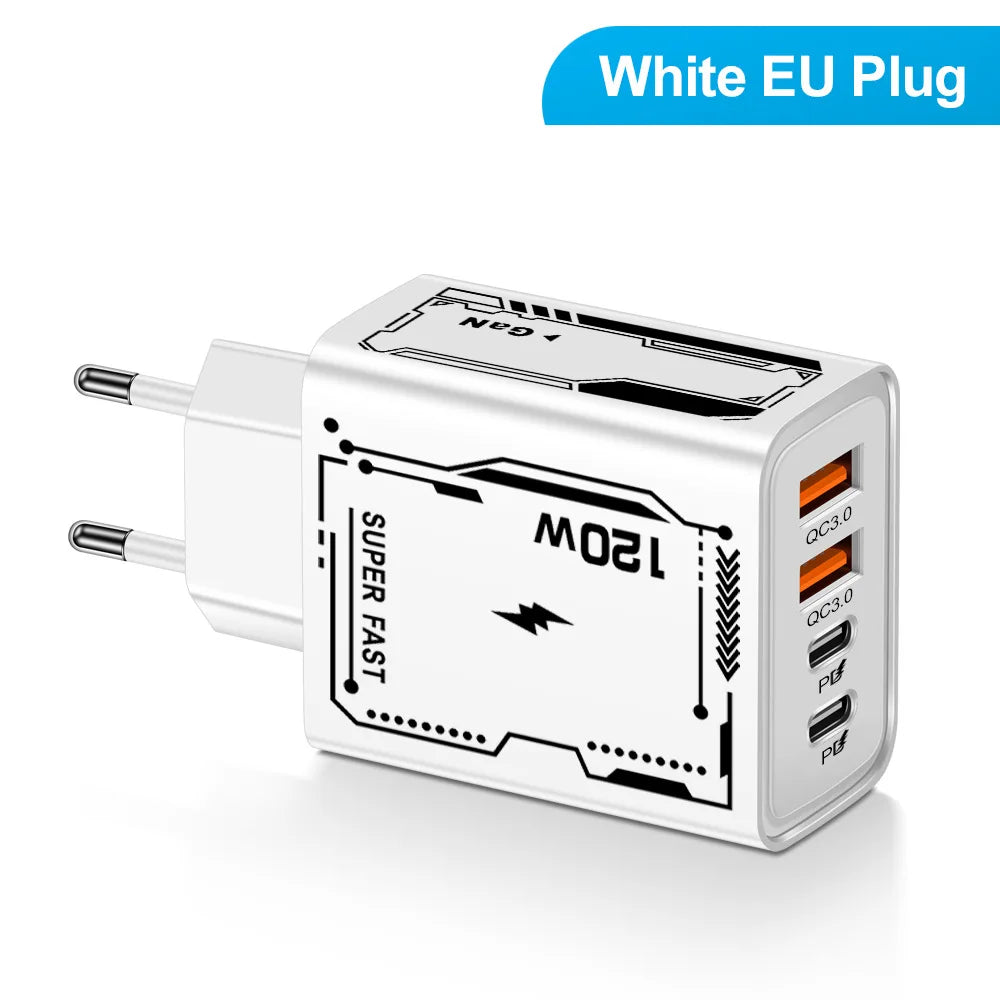 4‑Port USB‑C PD & QC 3.0 Wall Charger – Fast Charging Adapter for iPhone, Samsung