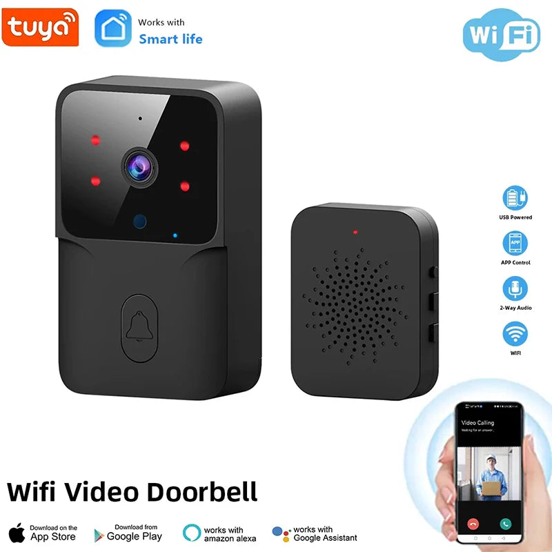 Tuya WiFi Video Doorbell Smart Home Door Bell Wireless Rechargeable Battery Outdoor HD Camera Two-Way Audio Visual Doorbell