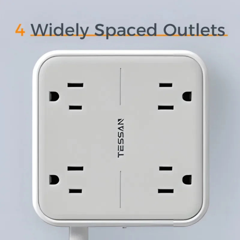 1-TESSAN Electrical Extension Flat Plug Type C Multi-Plug Strap Multi-Plug Connector with 8 AC Outlets and 3 USB Ports (1 Type C)