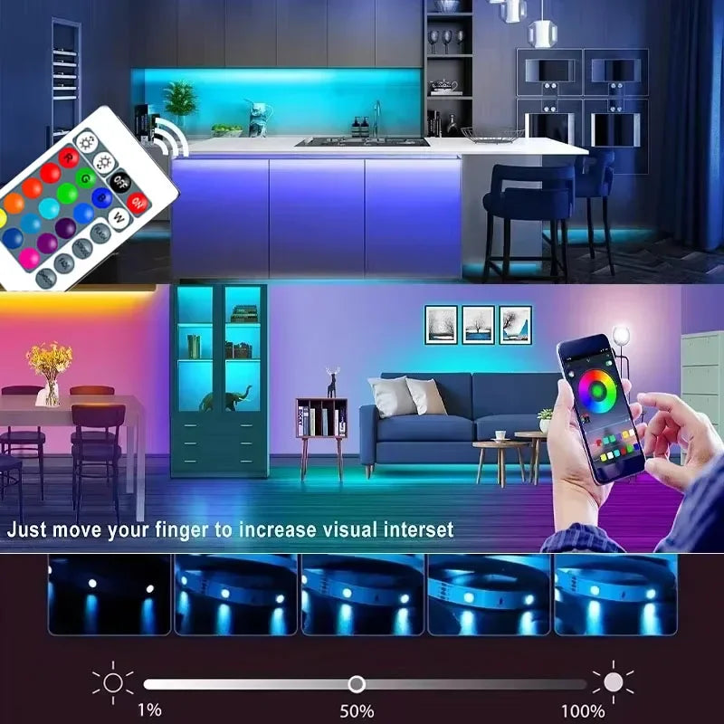 1-30M USB 5V LED Strip Lights With Bluetooth 24Keys Remote Control RGB Flexible Lamp Tape For Room Decoration TV Backlight Diode