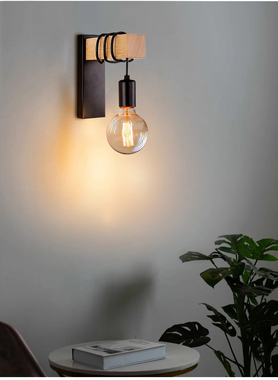 Retro Wood Wall Lamp Vintage Sconce (E27)