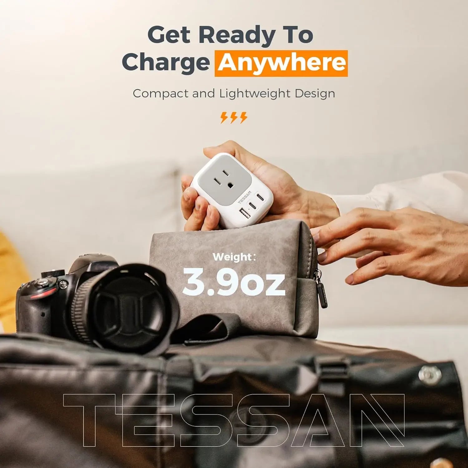 TESSAN US To EU Travel Adapter with 4 AC Outlets 3 USB Ports 7 in 1 Type E/F Plug Adaptor for Spain French Russia Wall Socket