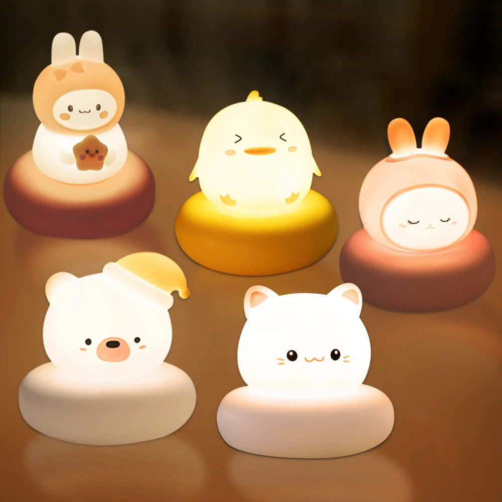Cute Animal Night Light | Novelty 3-Level Dimmable Nursery Nightlight | USB Rechargeable Table Lamp for Breastfeeding, Toddler, Baby