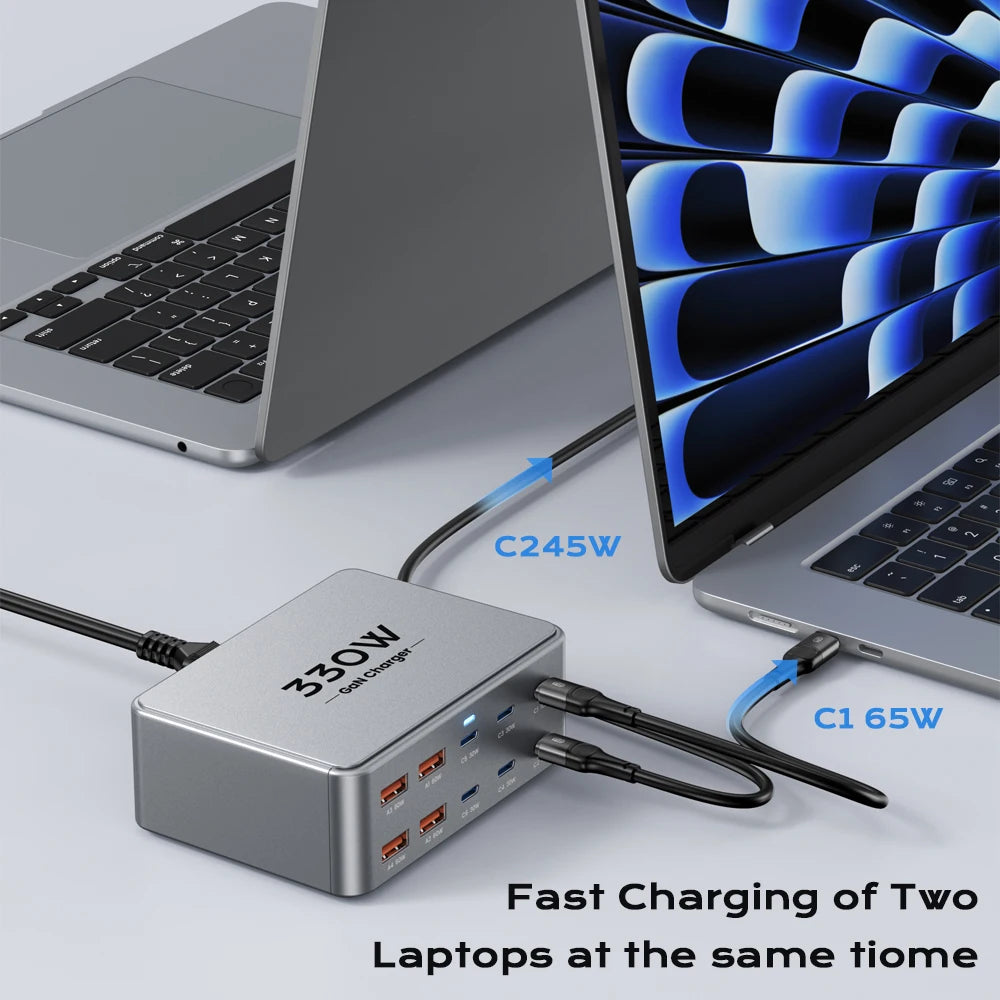 1-330W USB C GaN Charger 100W PD3.0 PPS QC3.0 Multiport Fast Charging Station For Laptop iPhone 15 16 Samsung Macbook Pro Tablet