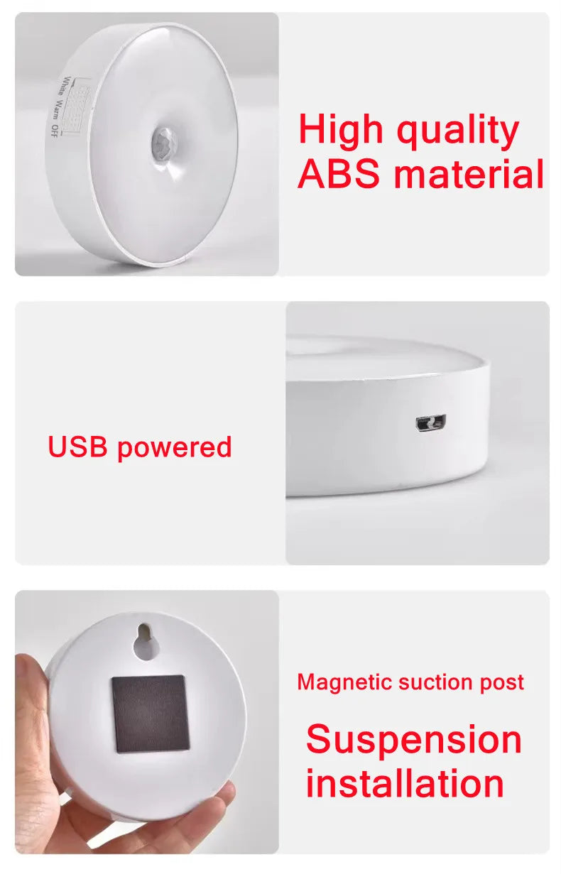 PIR Motion Sensor USB Rechargeable LED Night Light – Portable 2-in-1