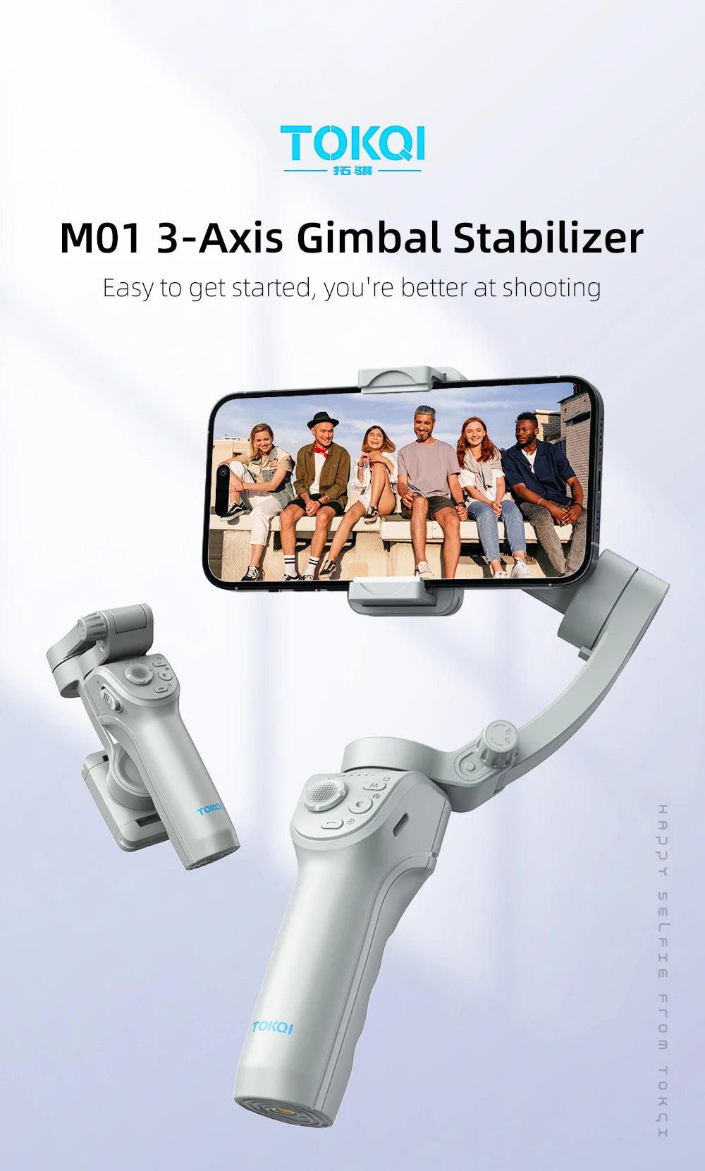 M01 3-Axis Smart Gimbal Handheld Stabilizer Selfie Tripod with Fill Light for Smartphone Anti Shake Foldable for Xiaomi iPhone