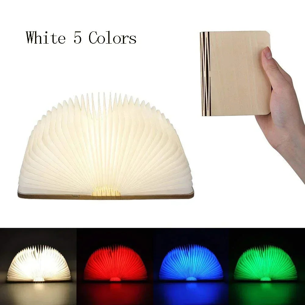 3D Folding Wooden Book Night Light – RGB USB Rechargeable