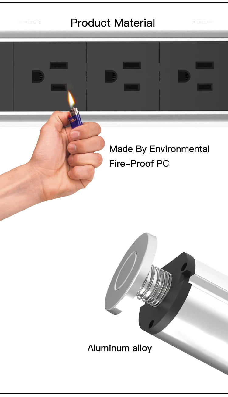 Melery Pop-Up Desk Power Strip: US Type-C, Hidden USB Charger, Tablet Sockets