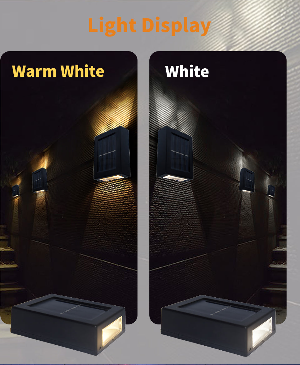 Solar Wall Lamp | Outdoor Solar Wall Washer Light | Waterproof Up and Down Luminous Lighting for Garden, Yard, Street, Landscape Decor