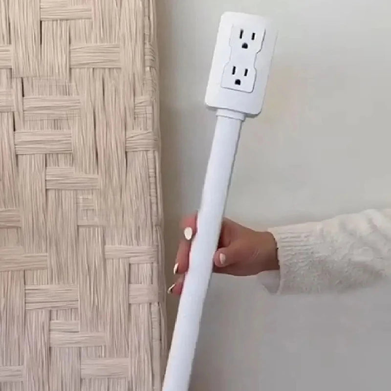 Power Socket Expander 2 Sockets 180° Rotation Stretchable Length Punch-free Power Strip Electrical Socket Extension Cord