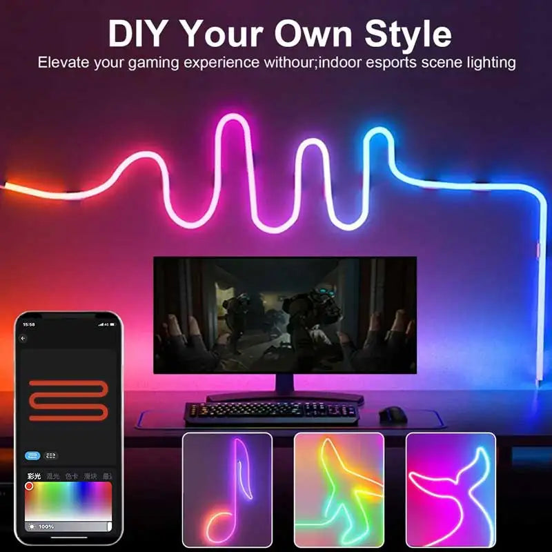 RGBIC Neon Strip Light Bluetooth Neon Led Strip Lights Smart 1M 2M 3M 5M Waterproof RGBIC Flex Ribbon Led Tape Music Sync