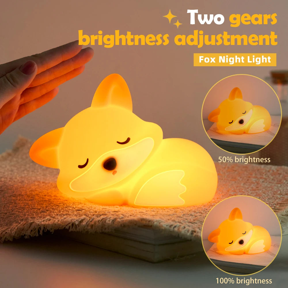 Novelty Animal Silicone Night Light Fox Rabbit Nursery Nightlight Rechargeable Timing Touch Sensor Bedside Table Lamp For Room