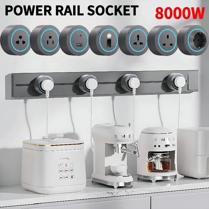 1-Track Socket Wall Power Rail Movable Sockets High End Home Appliance Power 8000W EU US UK Standard USB Type c Ports ﻿40cm 50cm