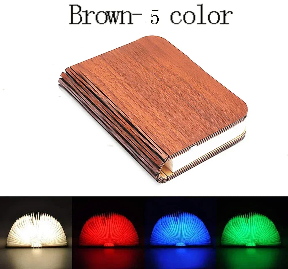 3D Folding Wooden Book Night Light – RGB USB Rechargeable
