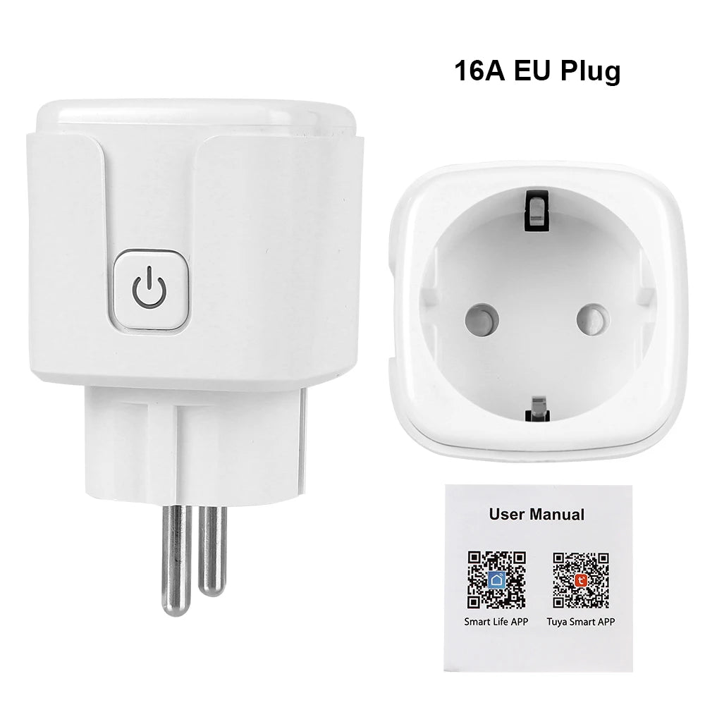 2-Smart Plug Work with Alexa Google Home Assistant WiFi EU/US/BR Socket Tuya Life APP Power Monitor Timer 16A Wall Charger