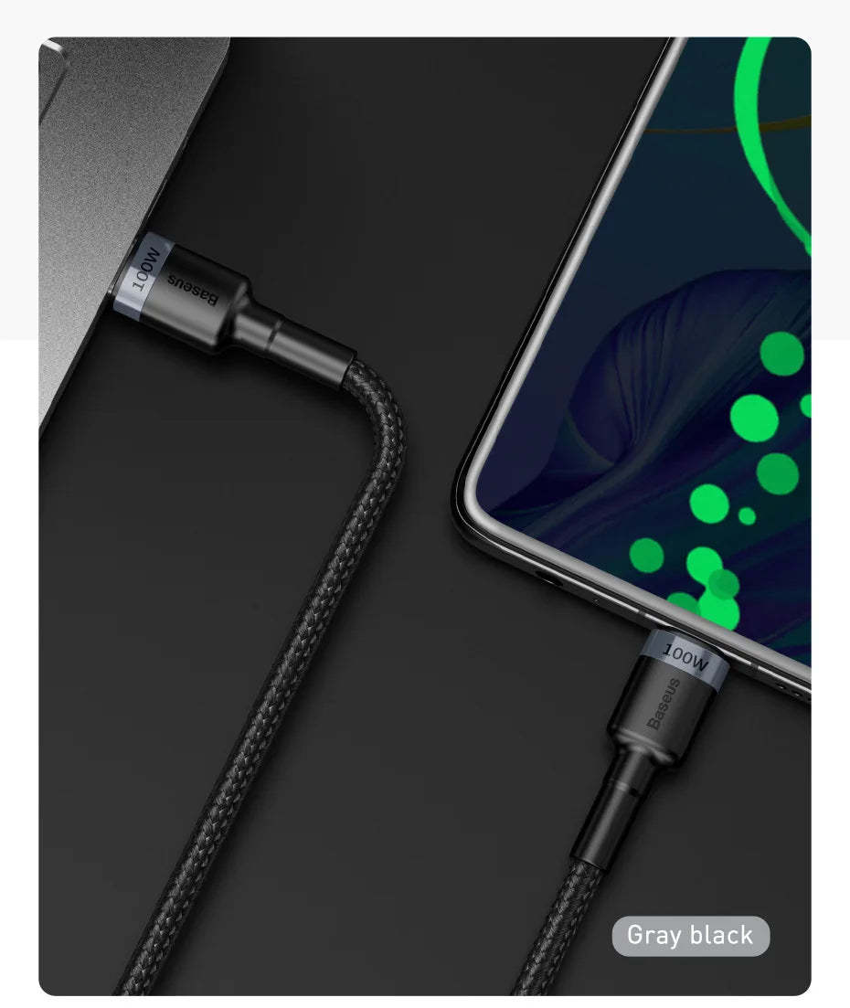 4-Baseus USB-C to USB-C 100W Fast Charging Cable – 5A PD Quick Charge for MacBook, Apple , Samsung