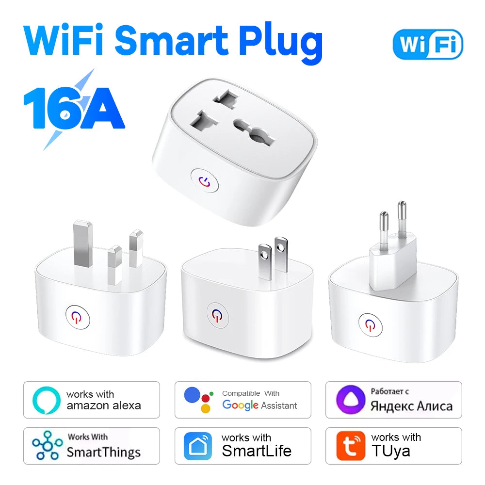 2-16A Smart Plug EU UK US Energy Monitor WiFi Socket Remote Control Timer Alexa Google Home for Electrical Socket Accessories
