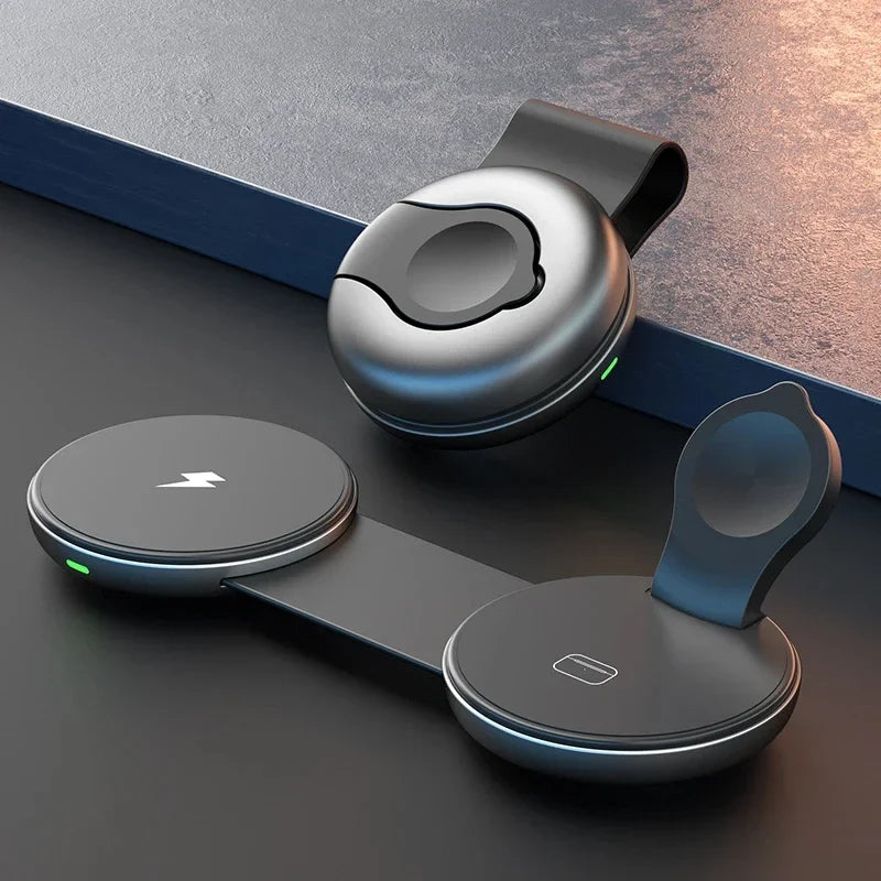 Mini Travel Charger Wireless Charging 3 in 1 Portable Foldable Fast Charger Dock for IPhone 16 15 14 AirPods Apple Watch