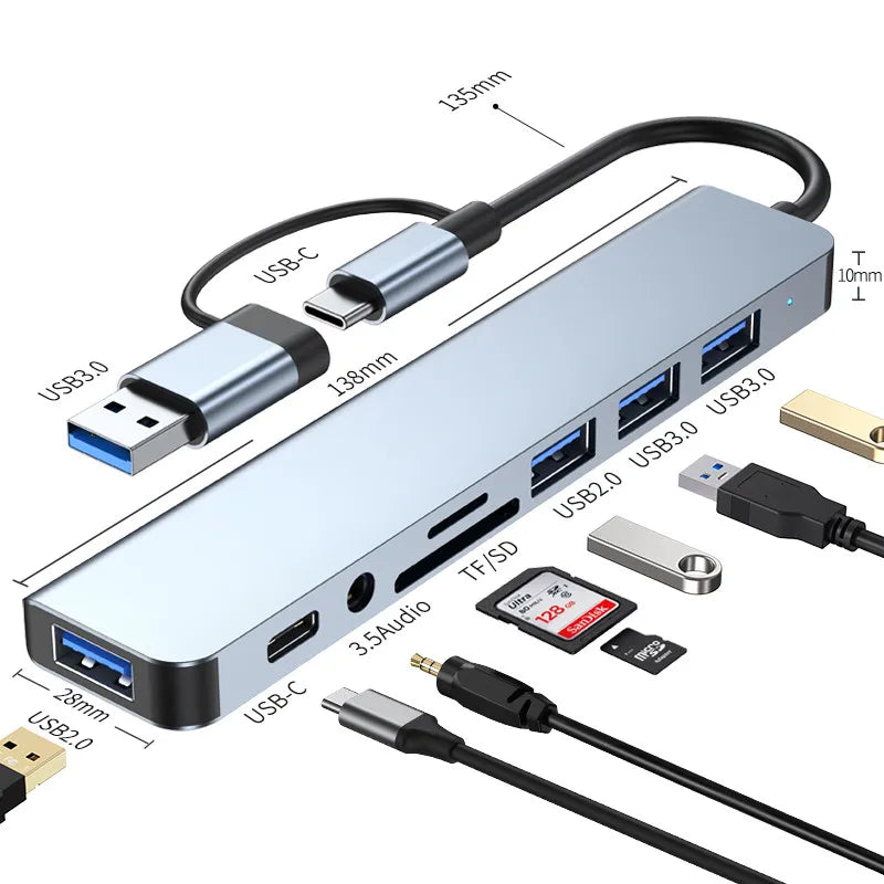 4-8-IN-2 USB HUB 3.0 USB C HUB Dock Station 5Gbps High Speed Transmission USB Splitter Type C to USB OTG Adapter For Macbook Pro