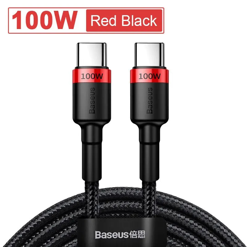 4-Baseus USB-C to USB-C 100W Fast Charging Cable – 5A PD Quick Charge for MacBook, Apple , Samsung
