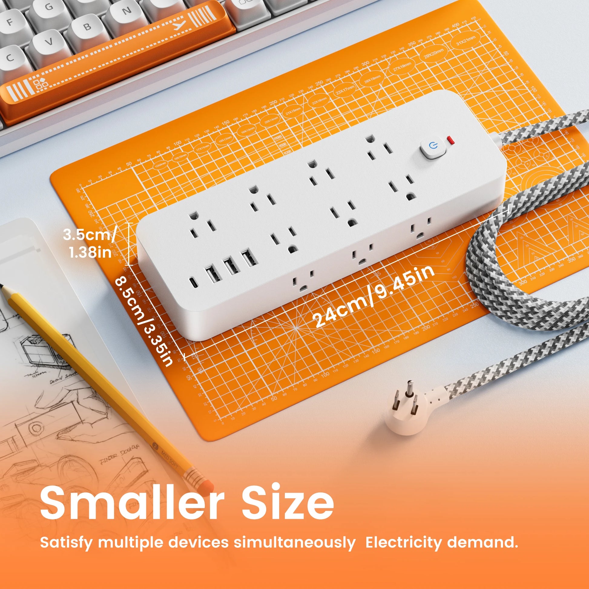 18-in-1 Multitap Power Strip US Plug AC Outlet USB Port Type C 4ft Braided Extension Cord Smart Home Electrical Socket Network