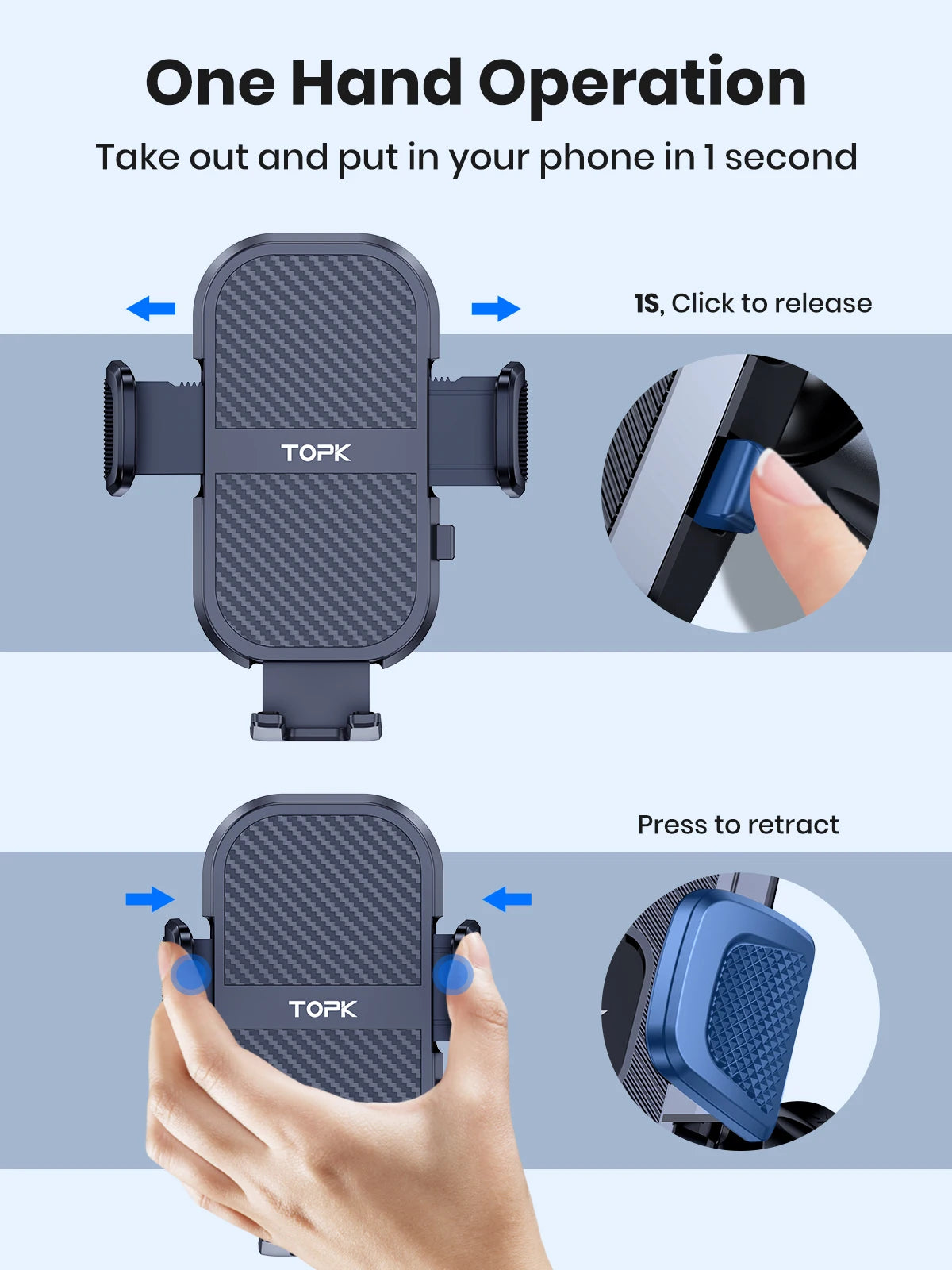 4-TOPK D46G Car Phone Holder Mount, Upgraded Metal Hook Cell Phone Holder For Car Air Vent Compatible With All Phones