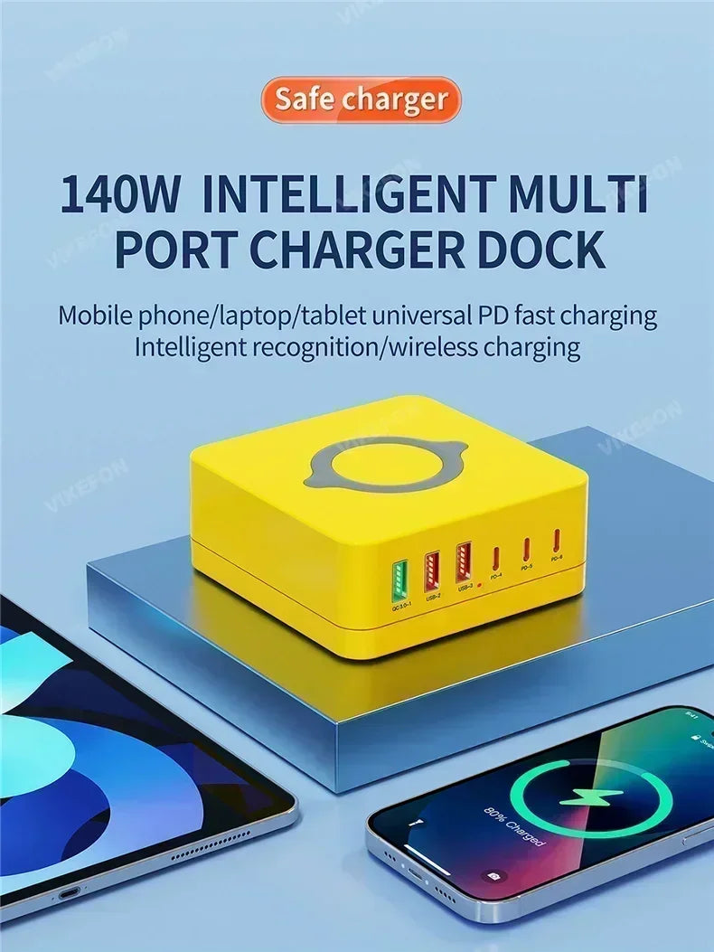 1-160W USB C GaN Charger Wireless Charger PPS PD 65W 100W Desktop Fast Charging Station Power for MacBook Tablet iPhone 16 Samsung
