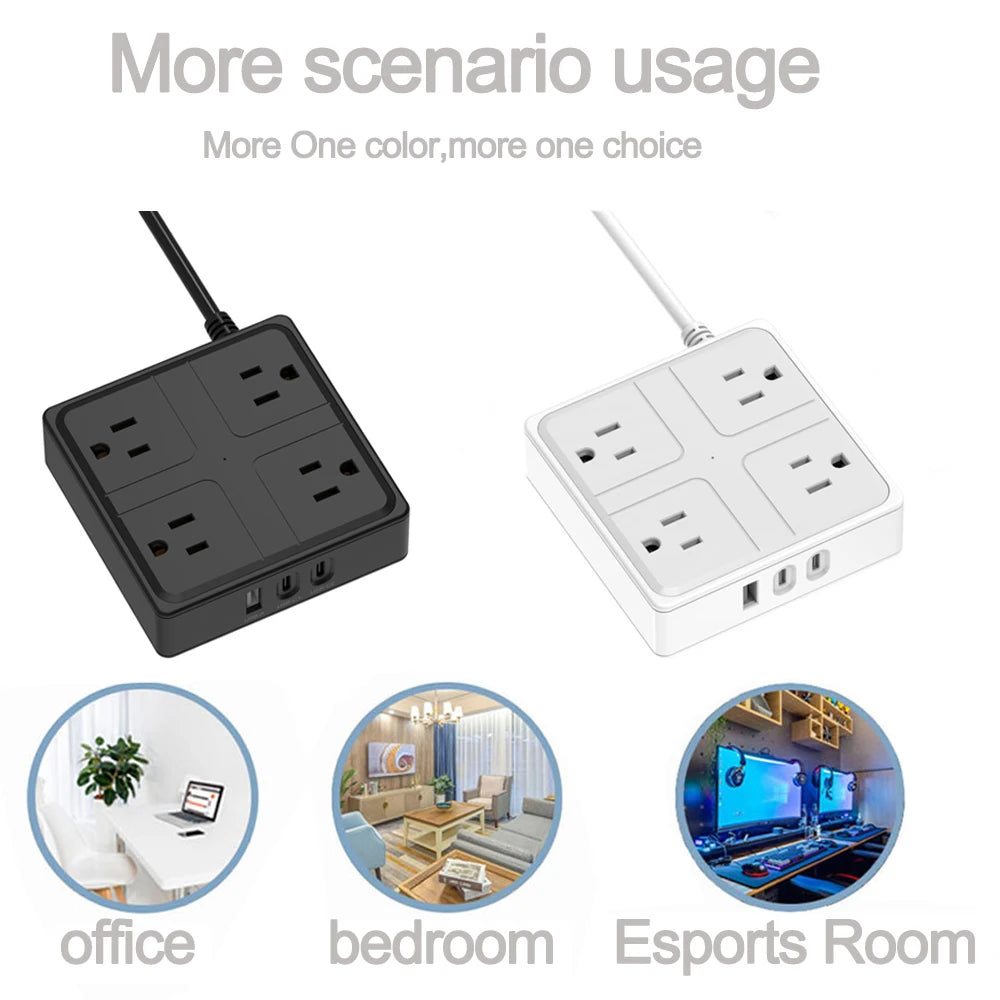 1-Smart US Power Strip with USB-C – 4 AC Outlets, 3 USB Ports, 1.2m Cord, 1250W
