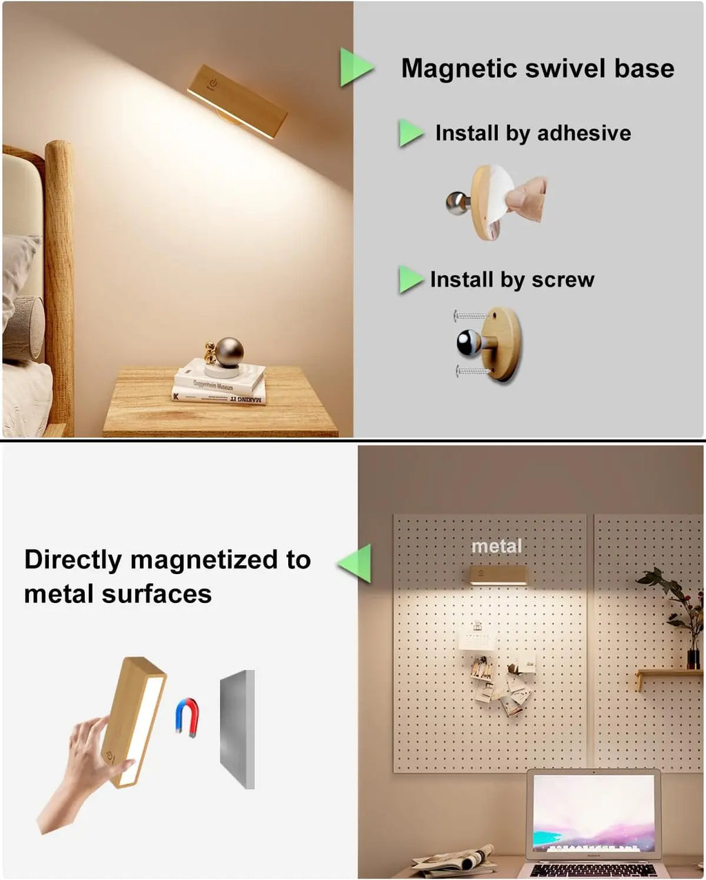 Nordic Wood Wall Lamp With 360 Rotate Dimmable Wall Sconce Touchable Magnetic For Bedroom Cordless Wall Mount Light For Reading