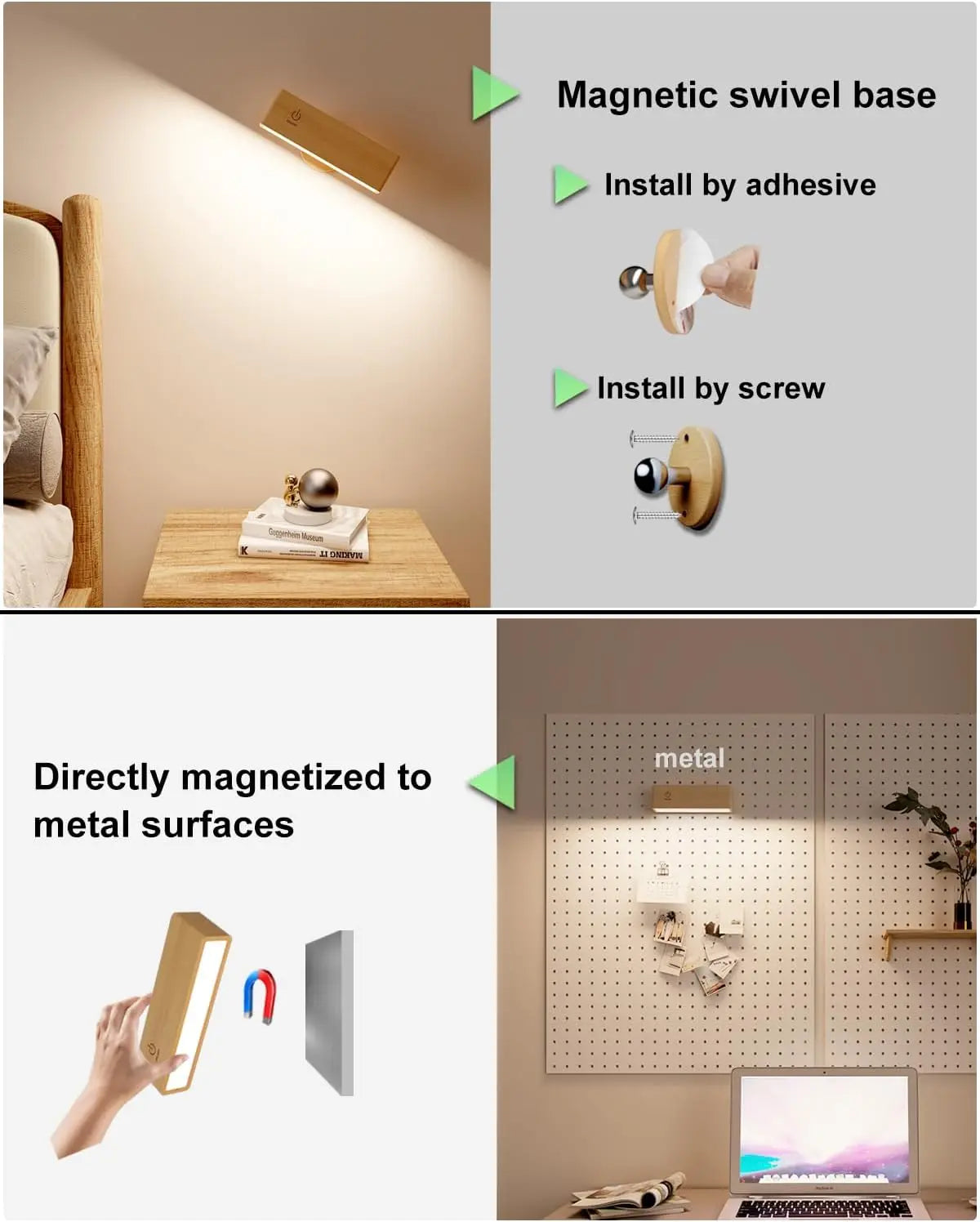 Nordic Wood Wall Lamp With 360 Rotate Dimmable Wall Sconce Touchable Magnetic For Bedroom Cordless Wall Mount Light For Reading