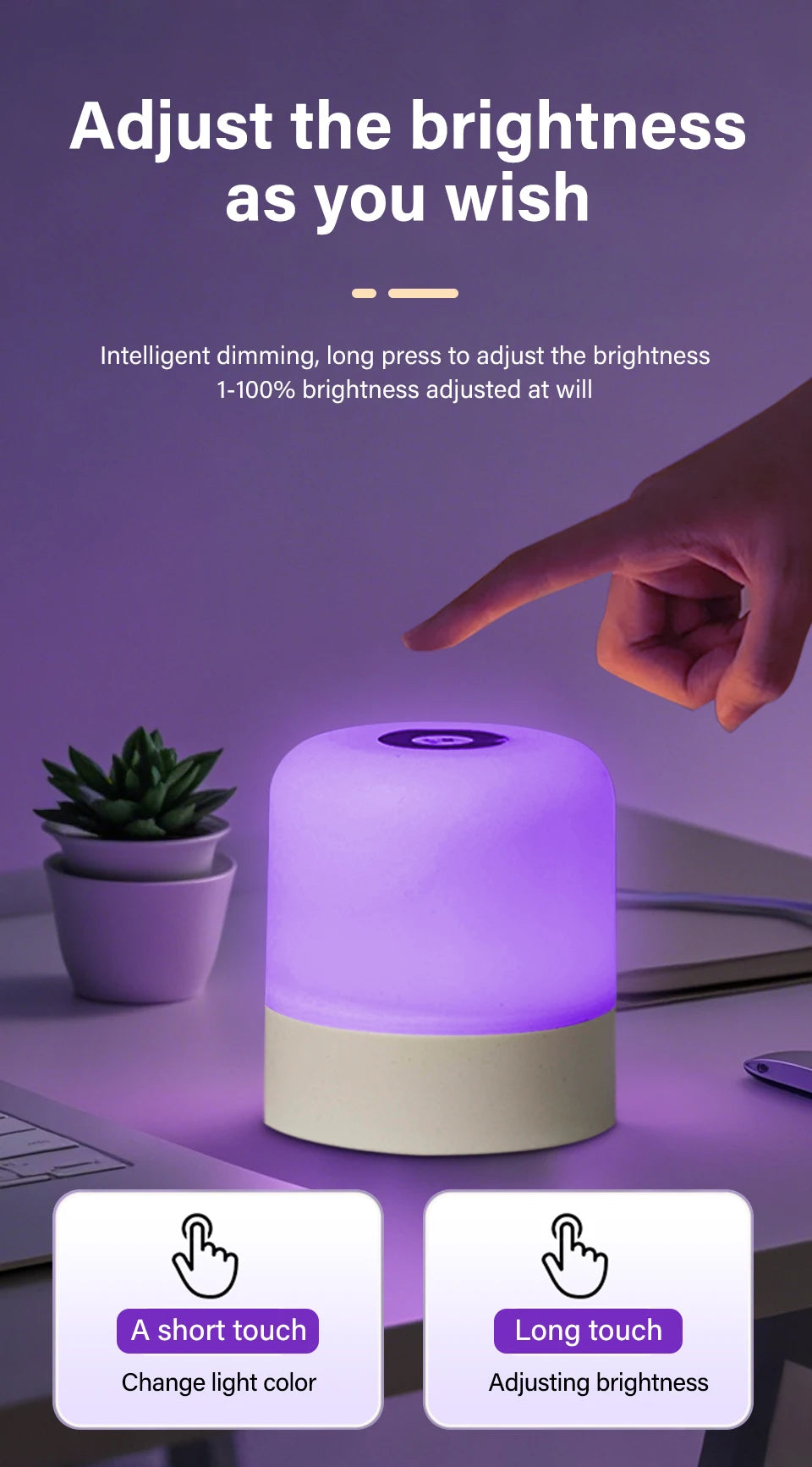 Best Touch LED Night Light USB Table Lamps Rechargeable Dimmable Bedside Light for Bedroom Decor Home Christmas Gift Child Night Lamp | LenxPlugs
