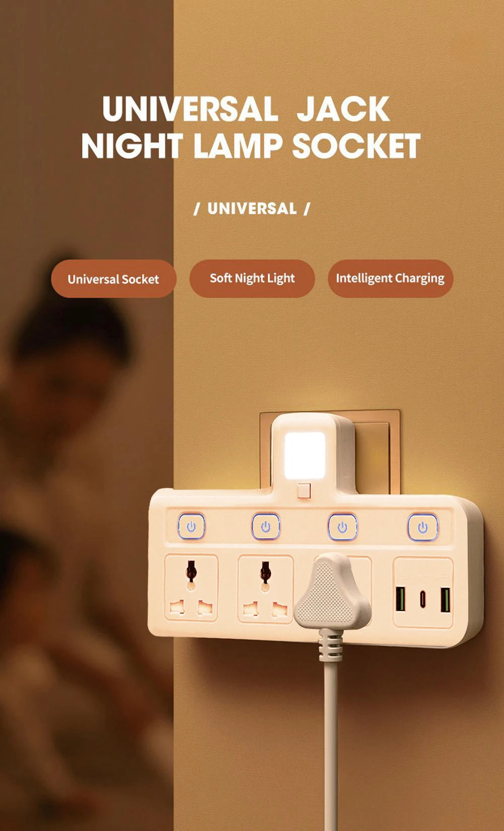1-EU UK Plug Universal Outlet Power Strip Multitap AC Separate Control Wall Socket With USB Fast Charge Multiprise Plug Adapter