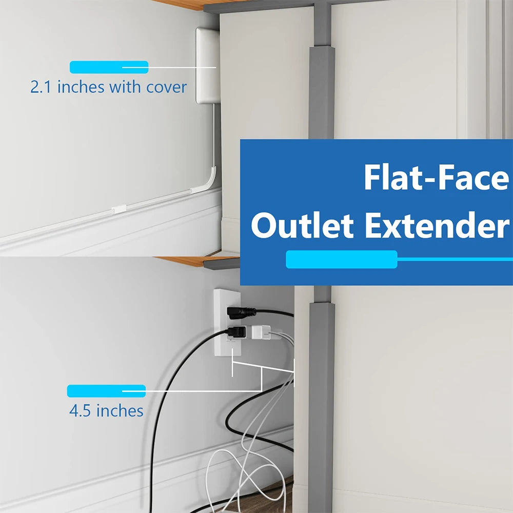 1-Flat-Face Outlet Extender with 3 Receptacles, Ultra-Thin Wall Plate Plug with Cord Extender and 3-Outlet Power Strip