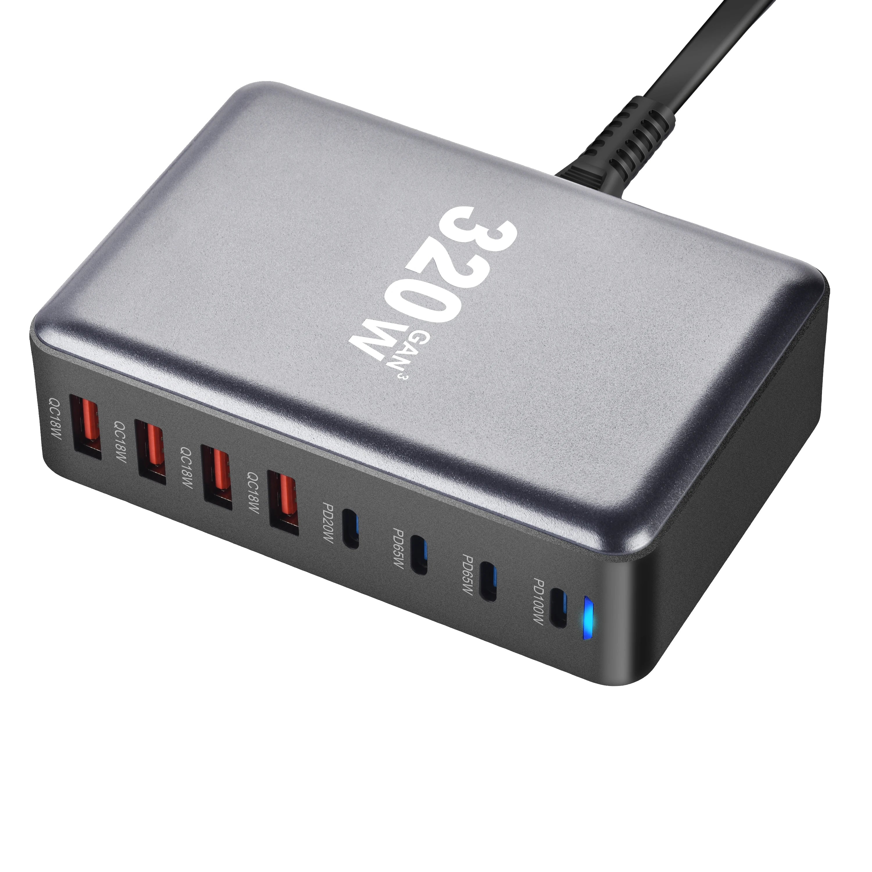 1-320W GaN Charger USB C Fast Desktop 8-port USB Type C PD Charger Fast Charge 3.0 USB Type C Fast Charger for iPhone15 14 Samsung