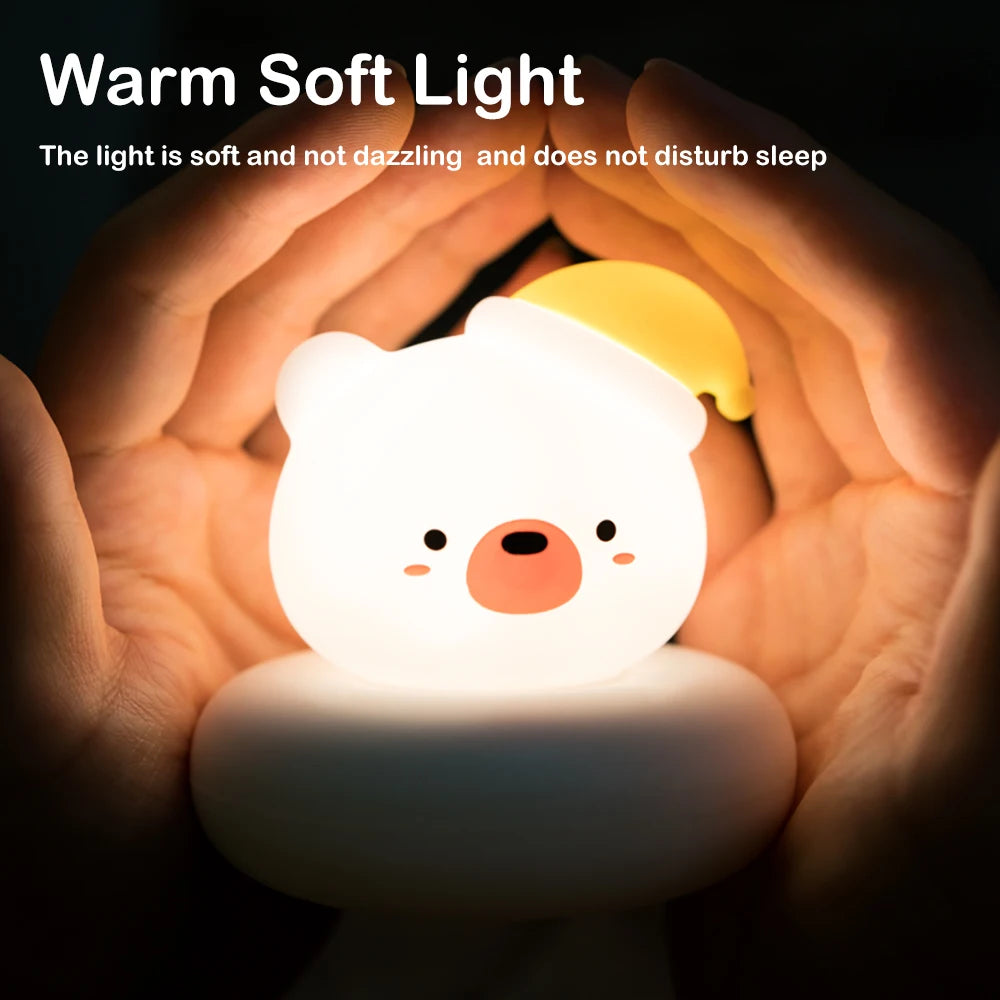 Cute Animal Night Light | Novelty 3-Level Dimmable Nursery Nightlight | USB Rechargeable Table Lamp for Breastfeeding, Toddler, Baby