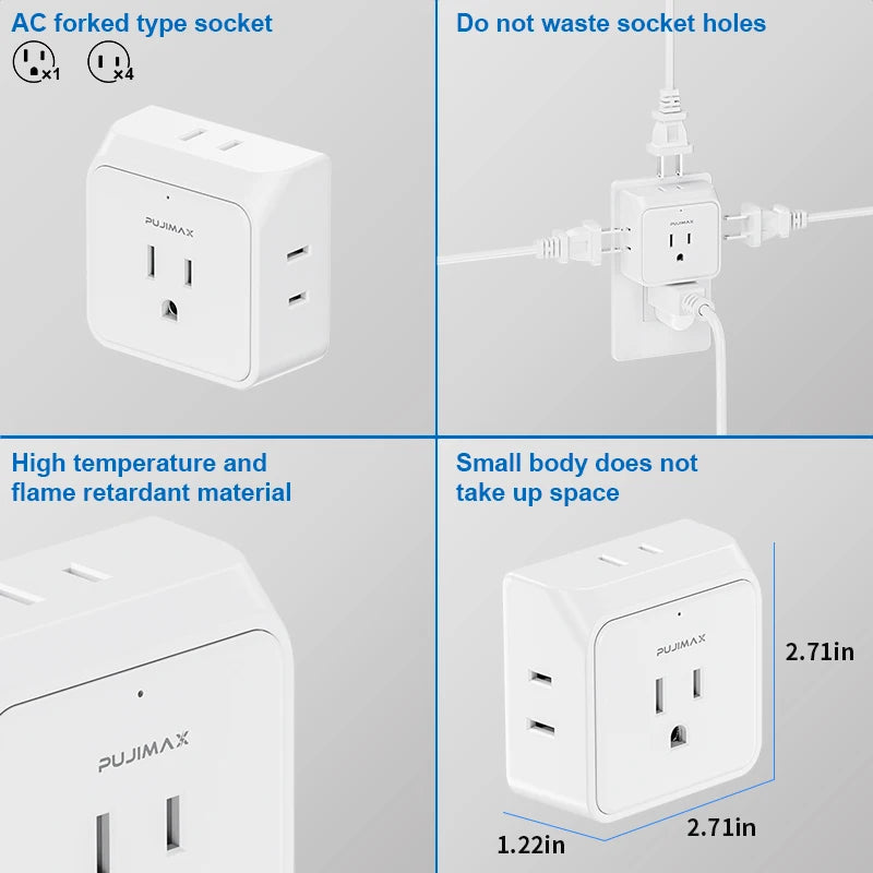 PUJIMAX -outlet wall adapter with surge protection, white, US plug