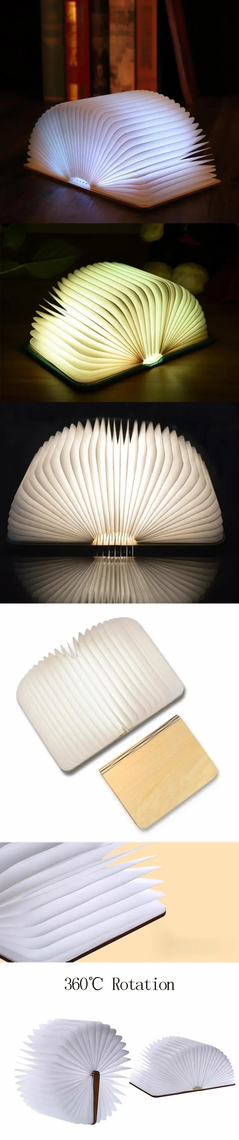 3D Folding Wooden Book Night Light – RGB USB Rechargeable