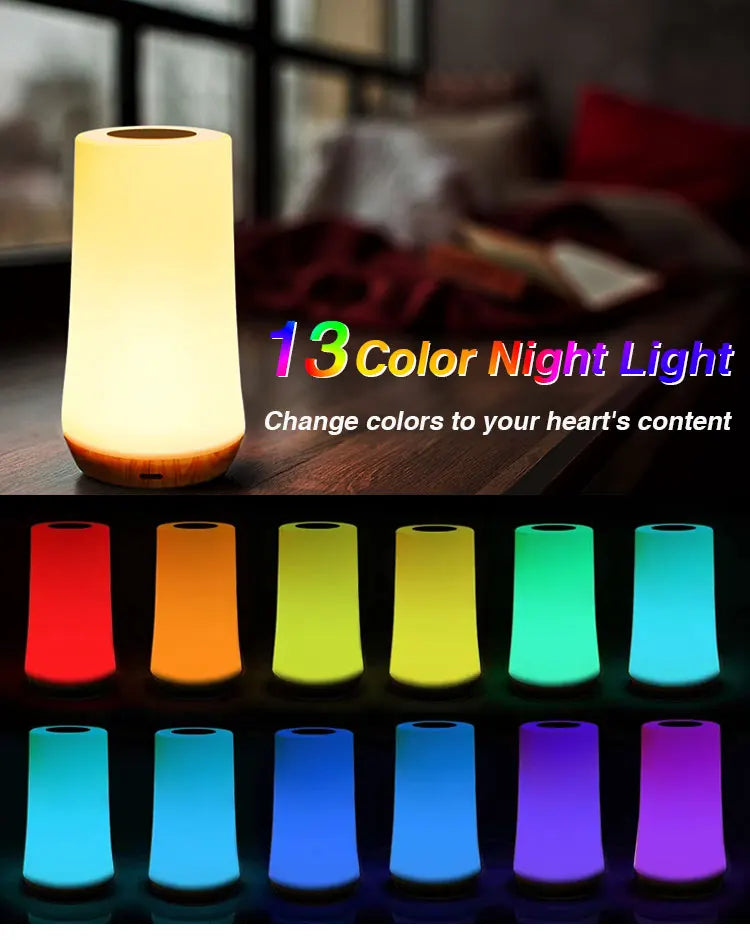 LED Night Light – 13-Color Changing RGB Table Lamp (Touch & Remote)