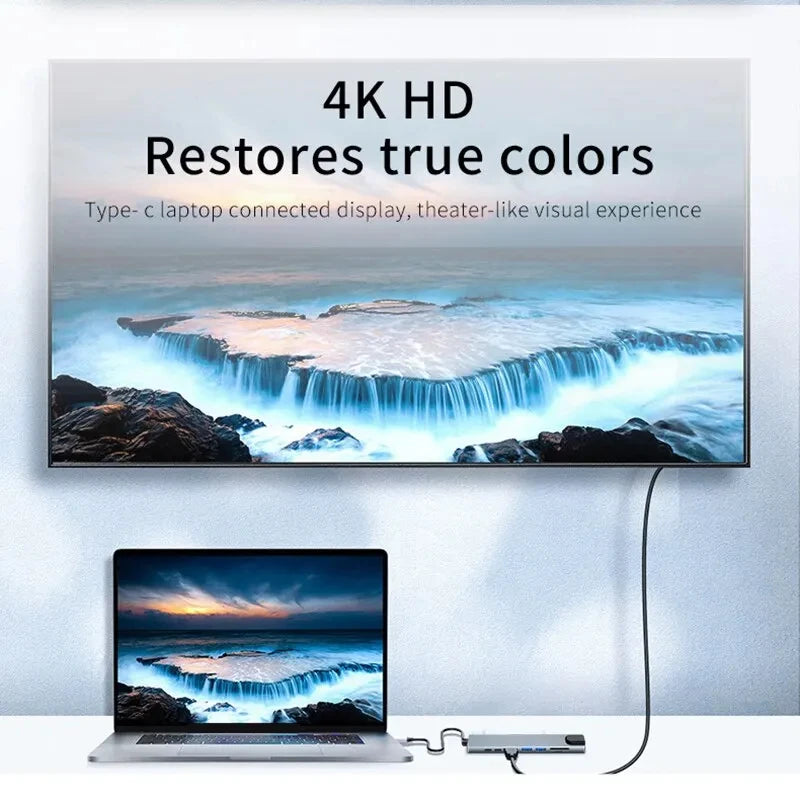 4-8 in 1 USB C Hub Type C to 4K HDTV Adapter with RJ45 SD/TF Card Reader Fast Charger for MacBook Notebook Windows Laptop Computer