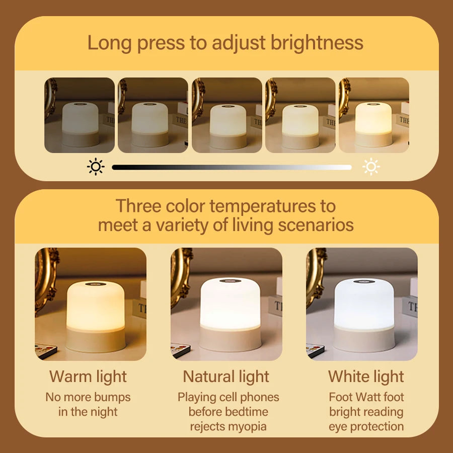 Best Touch LED Night Light USB Table Lamps Rechargeable Dimmable Bedside Light for Bedroom Decor Home Christmas Gift Child Night Lamp | LenxPlugs