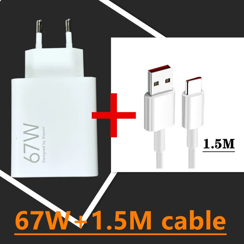 Xiaomi Charger 67W EU Fast Charge Power Adapter 6A Type C Cable For Xiaomi 12 11 POCO X5 X4 Pro Redmi Note 9 10 11 Pro