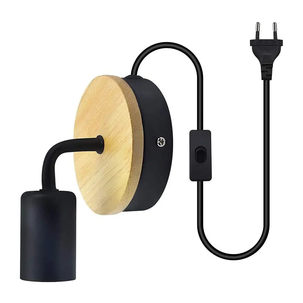 Wood Wall Lamp Vintage Industrial Wall Lights with EU Plug Retro E27 Light Bulb Wall Light For Home Loft Indoor Decor Fixtures