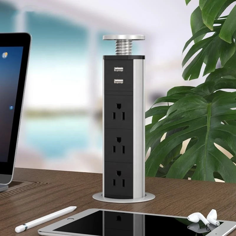 Melery Pop-Up Desk Power Strip: US Type-C, Hidden USB Charger, Tablet Sockets