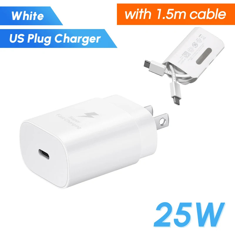 Original Samsung 25w Super Fast Charger PD Type C EU US Adapter Galaxy S25 S24 S23 S22 A56 A55 A26 A05s A54 A16 Z Fold Z Flip 6