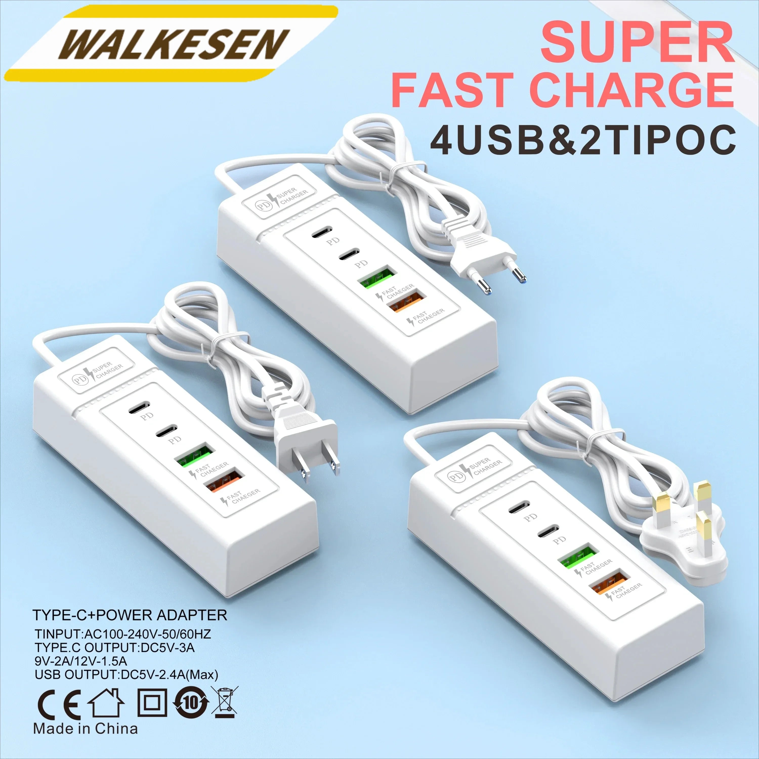 1-USB Power Strip Phone Charger Station Splitter 4 Port USB Type C Fast Charger Phone Charging Plug USB US/EU Electrical Sockets