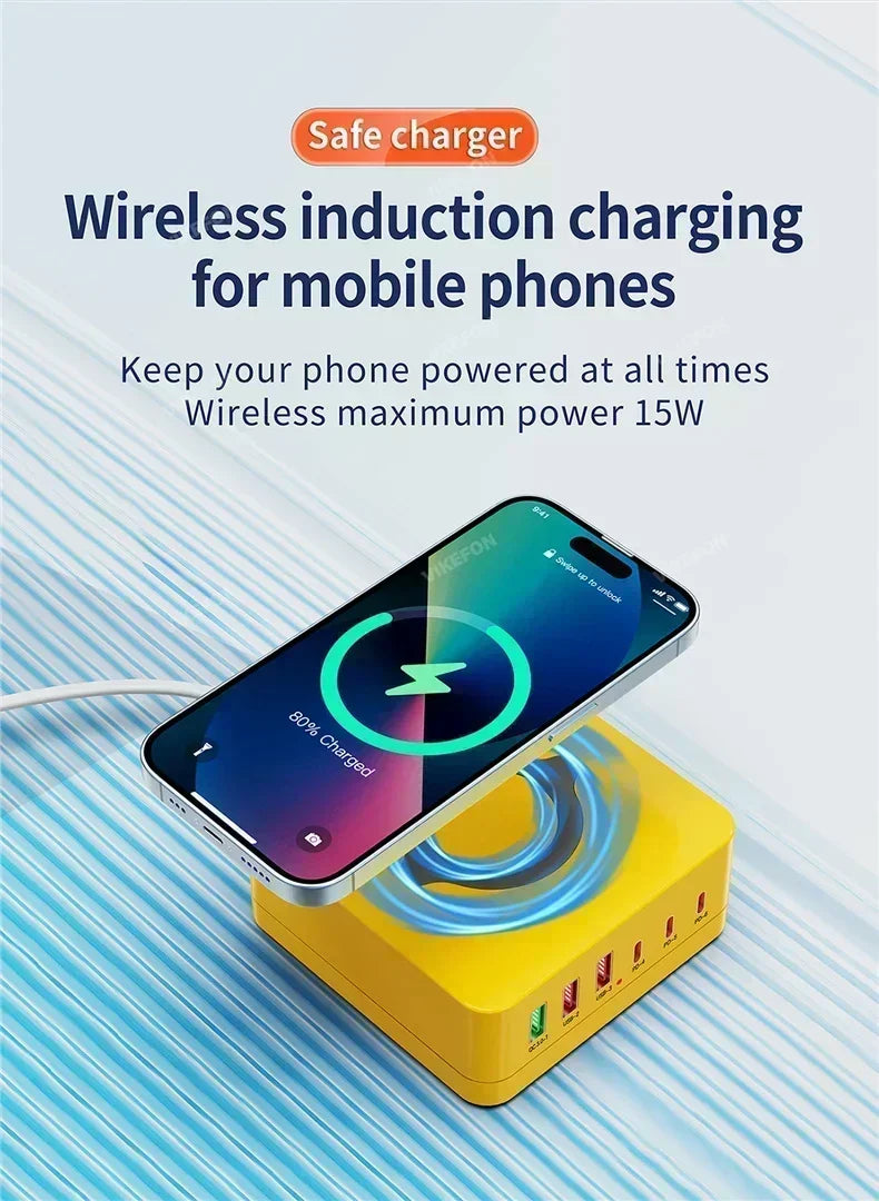1-160W USB C GaN Charger Wireless Charger PPS PD 65W 100W Desktop Fast Charging Station Power for MacBook Tablet iPhone 16 Samsung